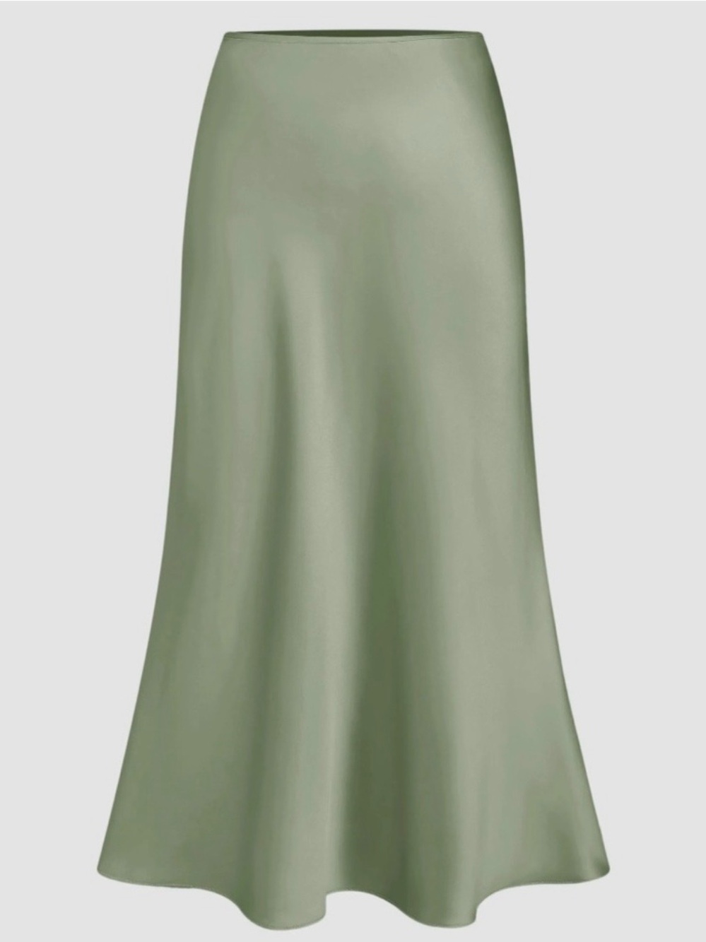 Satin Olive Green Midi Slip Skirt - Picture 2 of 4